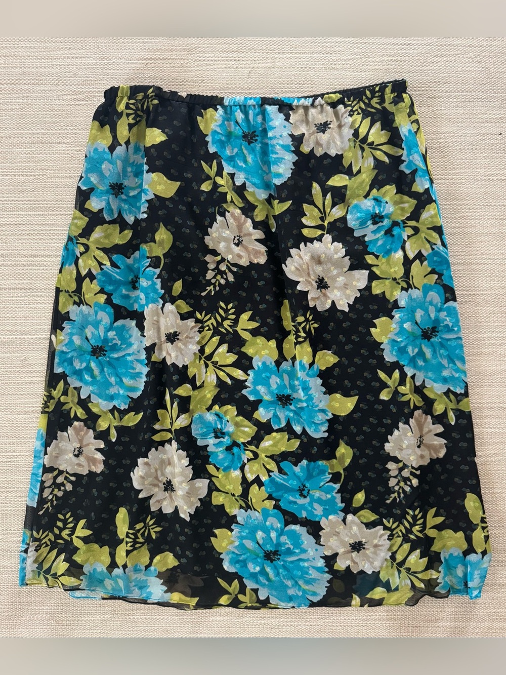 Robbie Bee Silk floral lightweight flowy‎ elastic waist midi skirt women’s 14
